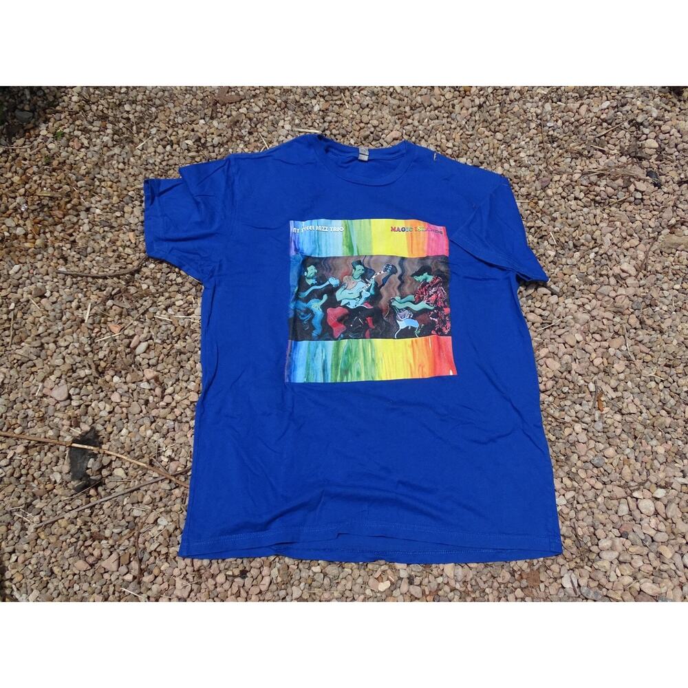 Trippy Graphic New York Steel Jazz Trio T Shirt Street Art Sz XL Rainbow Colors